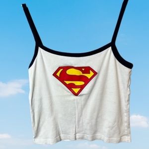 Warner Bros. Superman String Crop Tank Vintage 90s Large White DC Superhero
